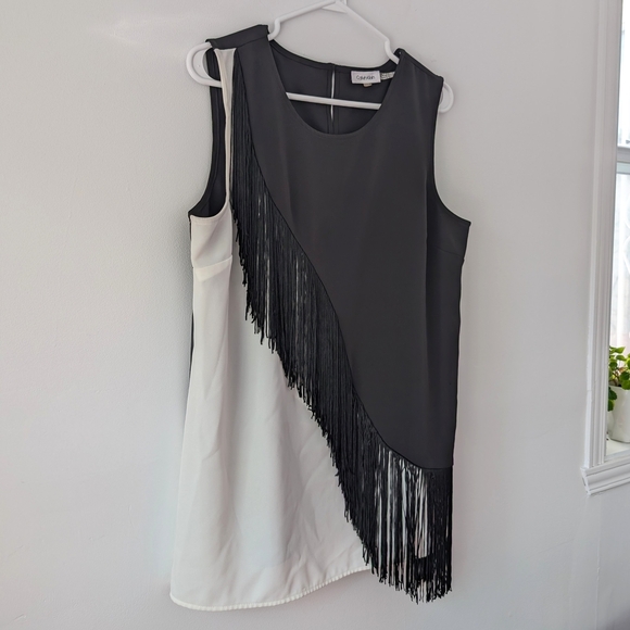 Calvin Klein Asymmetrical Sleeveless Fringe Top In Size Large - Picture 6 of 12